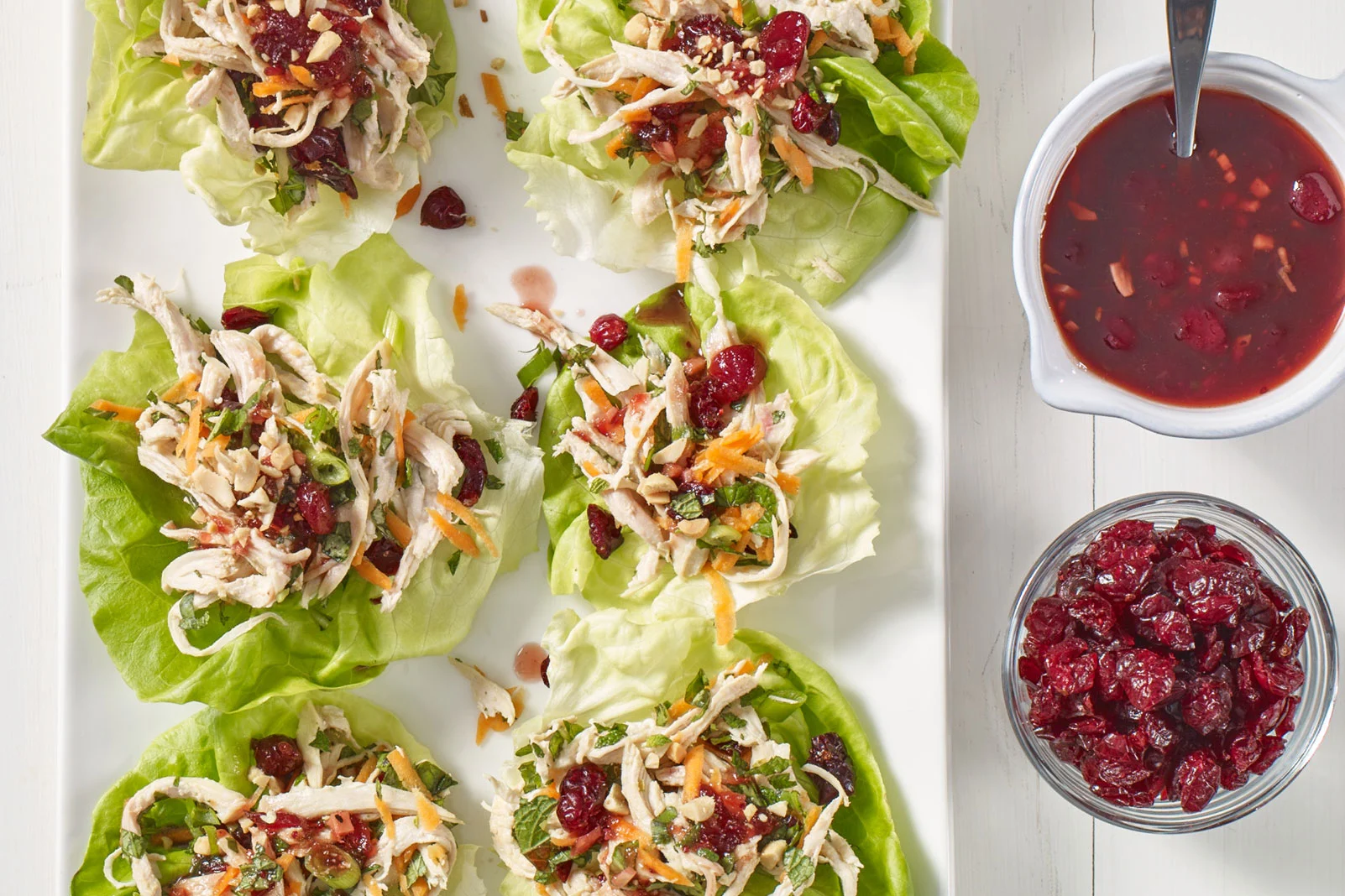 Triple Cranberry Chicken Lettuce Wraps